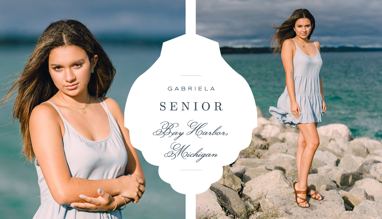 High school senior's lakeside portraits on the rocky shore