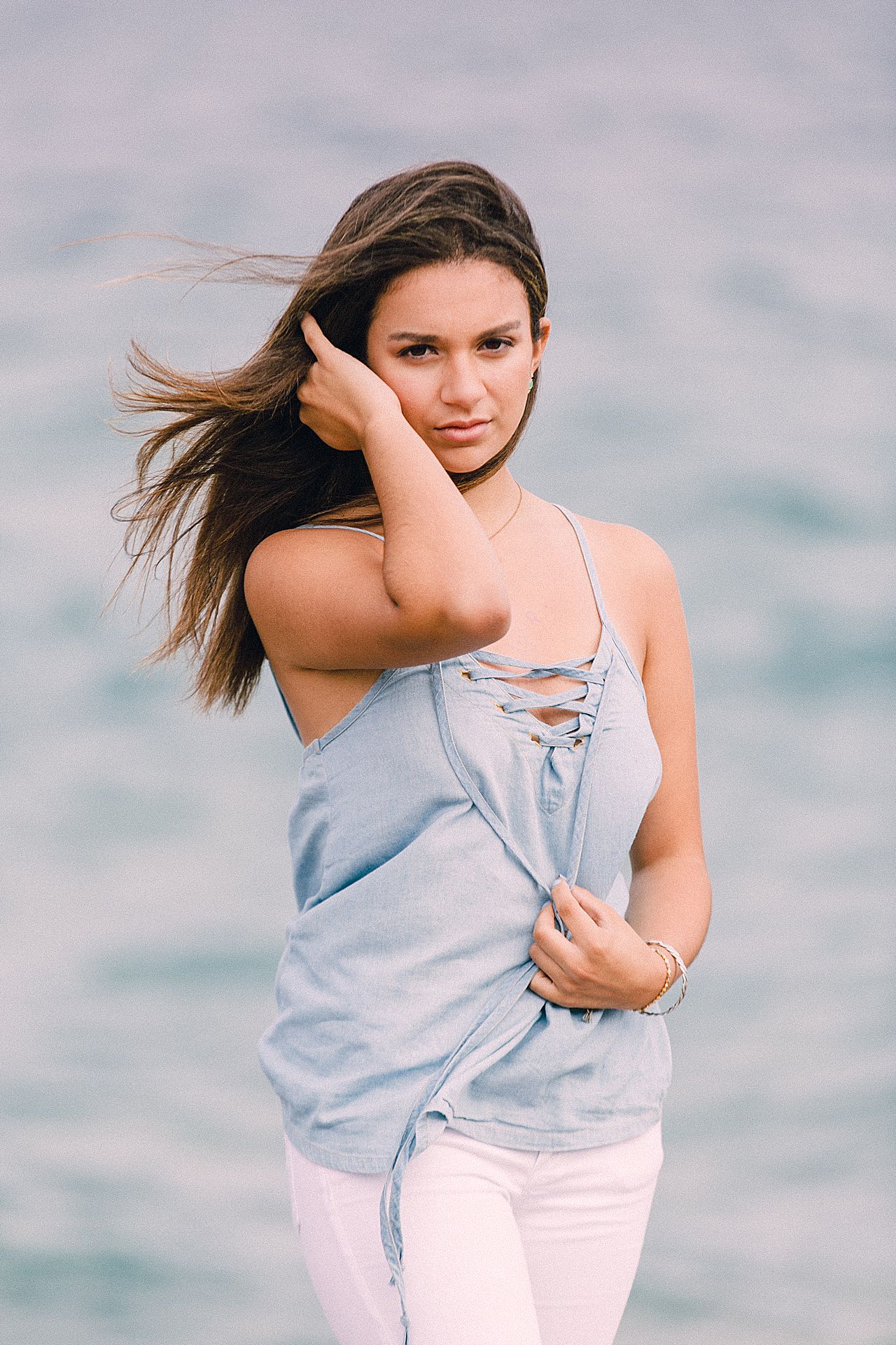 Senior portraits on a windy day in Northern Michigan