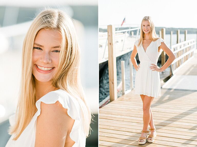 This is a photo of a senior portrait on a sunny day in Northern Michigan by the lake