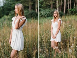 This is a girl at her senior portrait sessions in Northern Michigan at golden hour