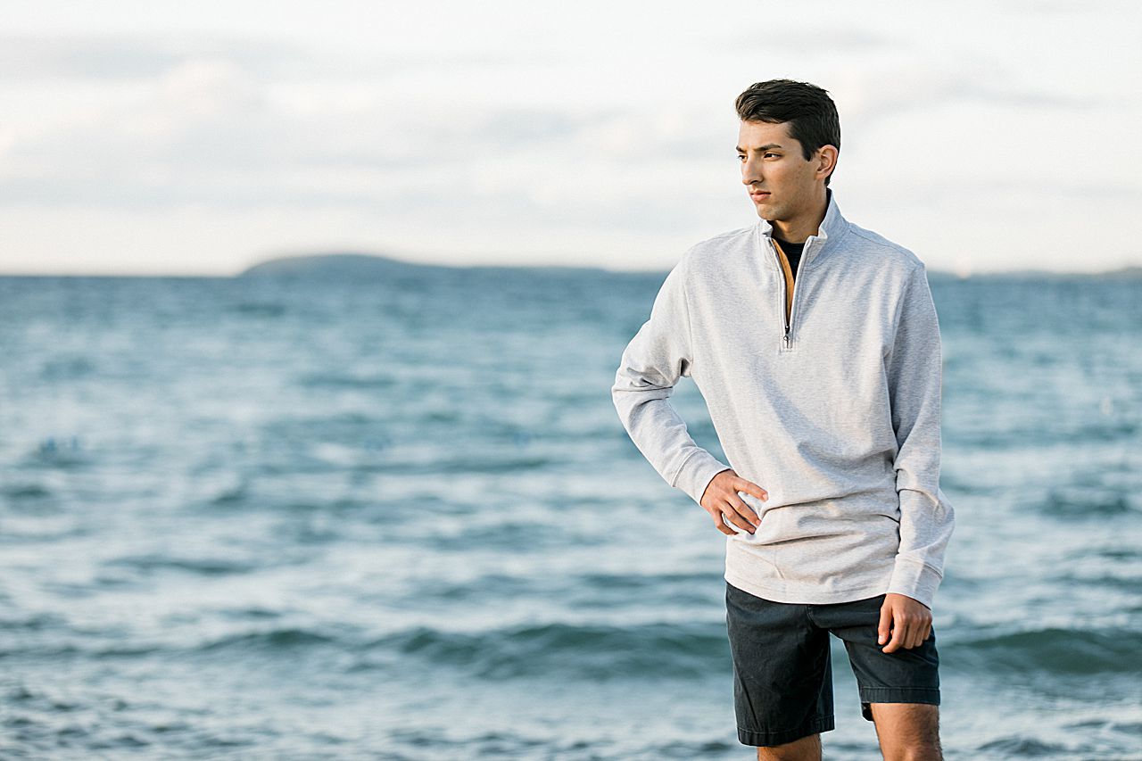 Senior portraits by Grand Traverse Bay in Traverse City, Michigan