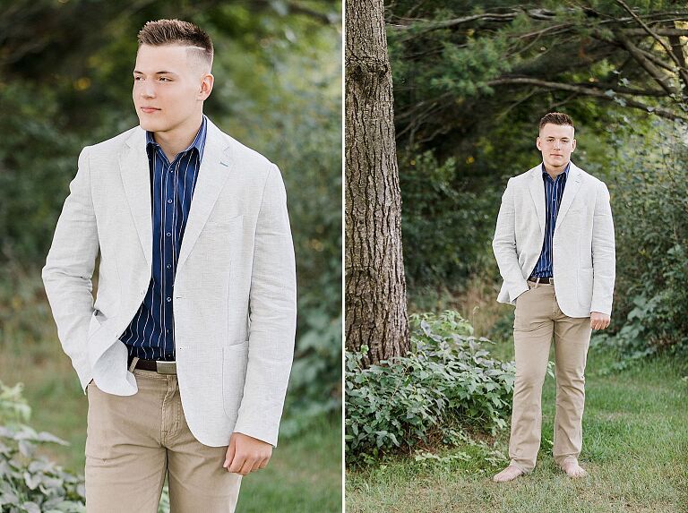 This is a photo of a senior portrait in a wooded area in Traverse City, Michigan