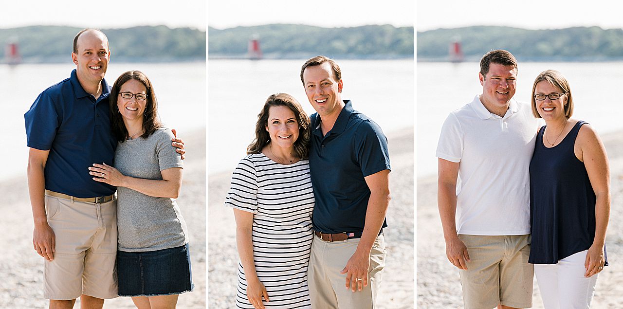 Three couples on a beach in Charlevoix, Michigan