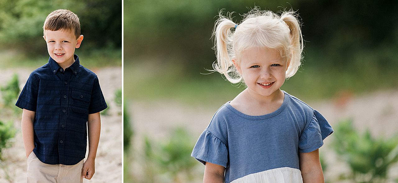 Brother and sister smiling in Charlevoix, Michigan