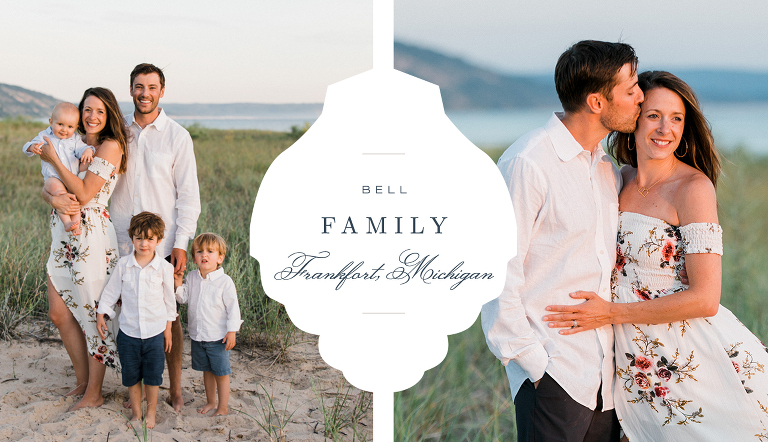 Couple and their kids on a beach in Northern Michigan