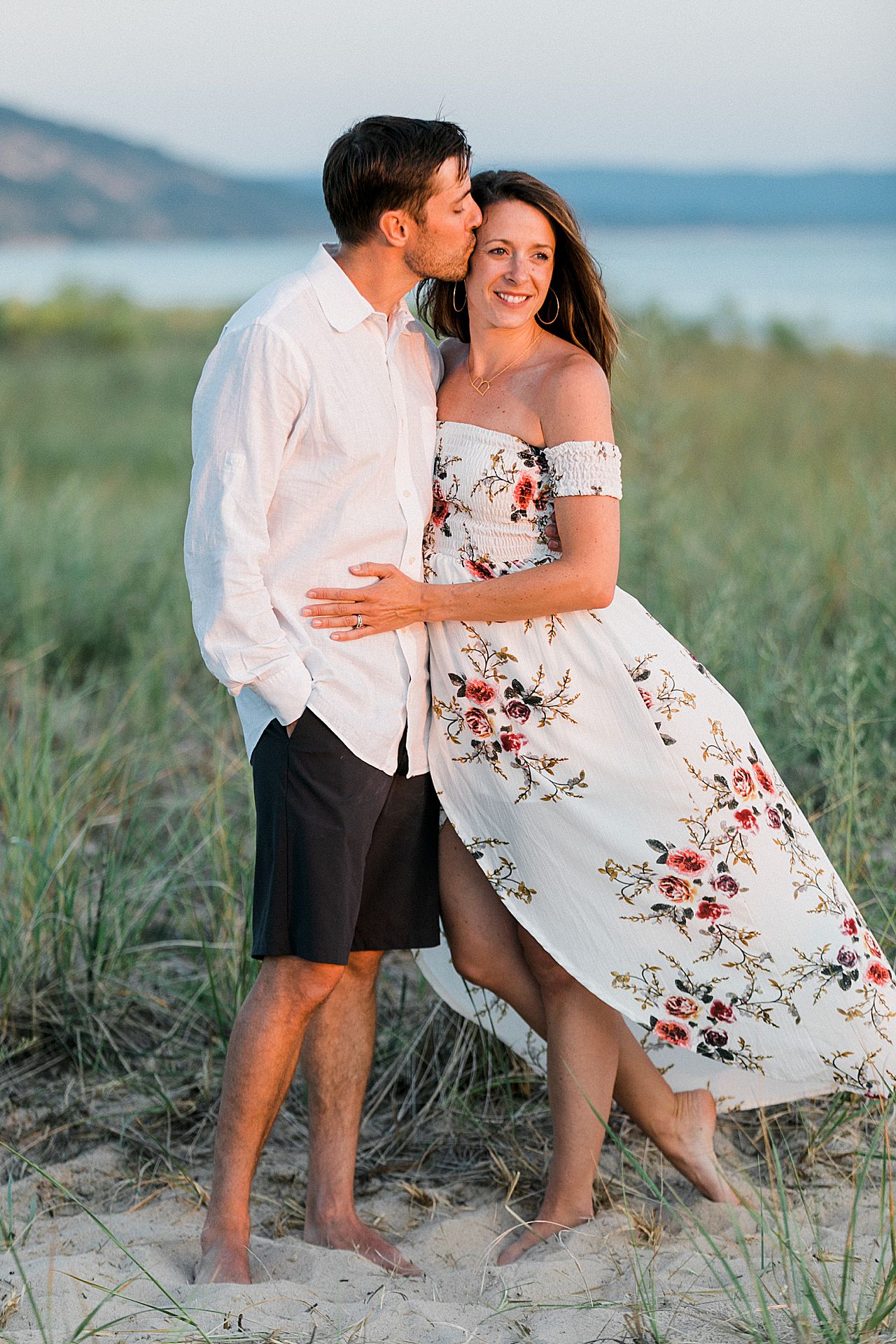 A stunning couple on the beach at sunset in Northern Michigan