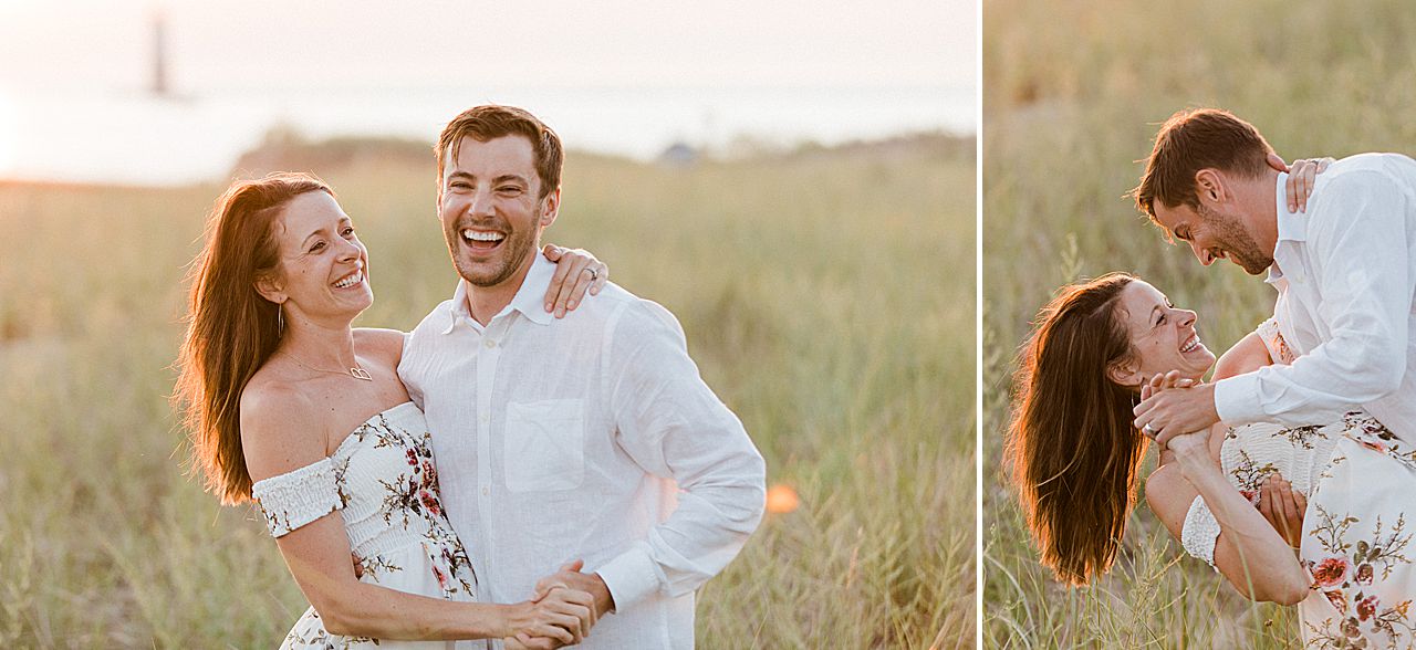 Young couple dancing on the beach during sunset