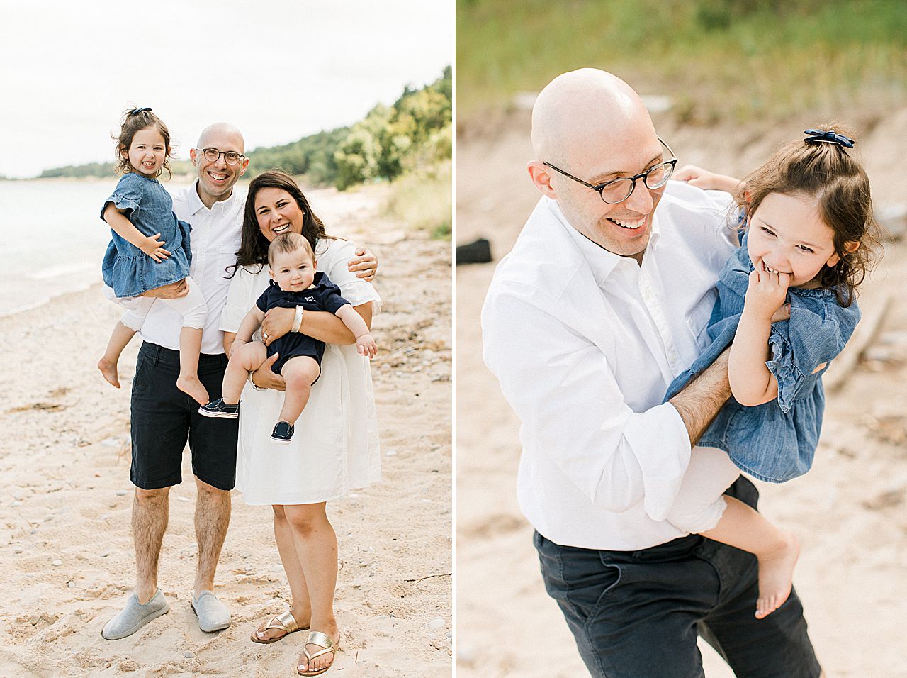 Smiling family on the coast of Northern Michigan