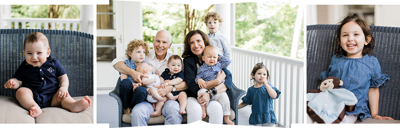 Grandparents with their grandkids on a porch in Michigan