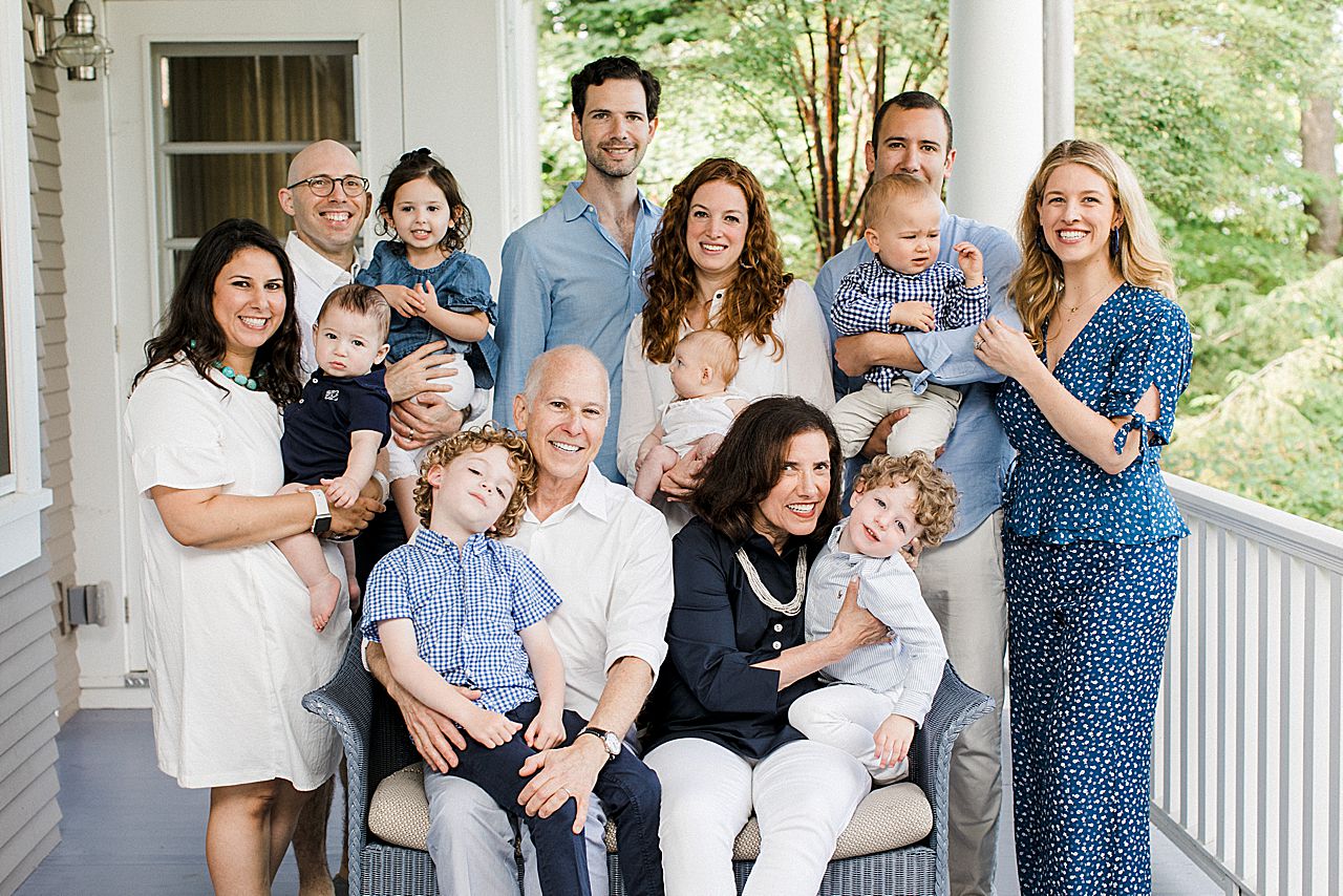 Large Family gathering on a porch in Charlevoix, Michigan