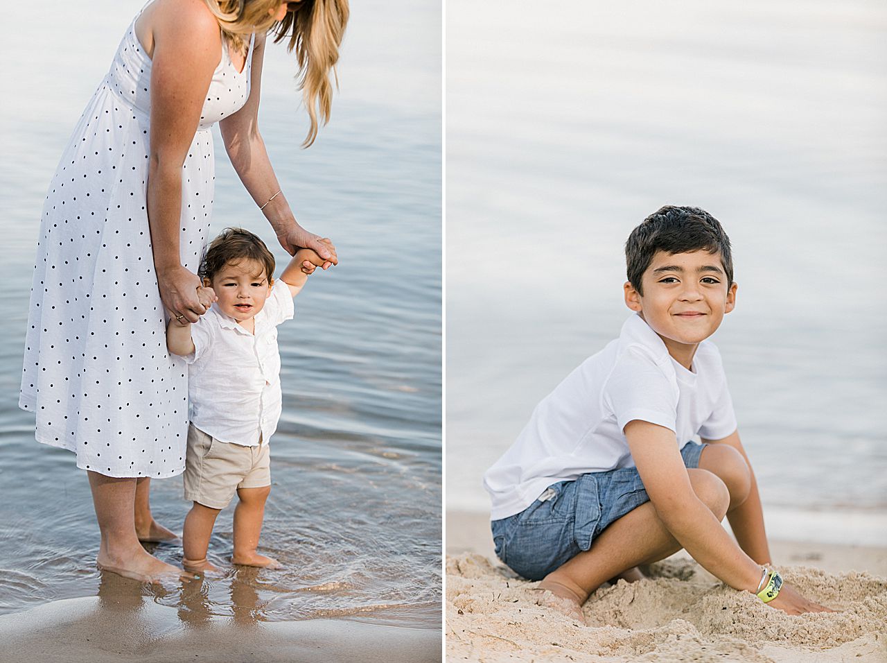 Two boys playing in the sand and water in Northern Michigan