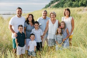 Extended family in the tall, beach grasses of Northern Michigan