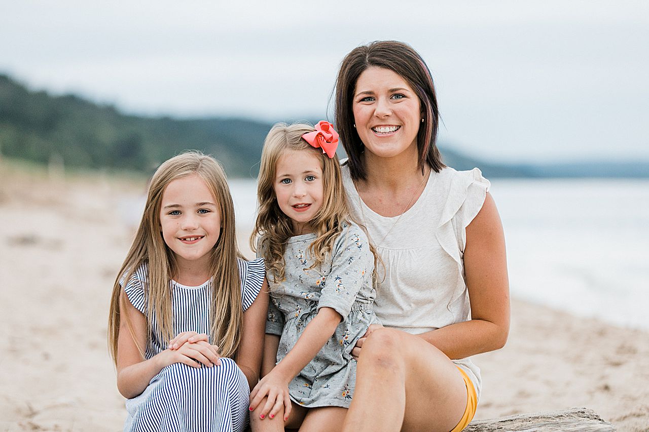 Mom with her two girls by Lake Michigan
