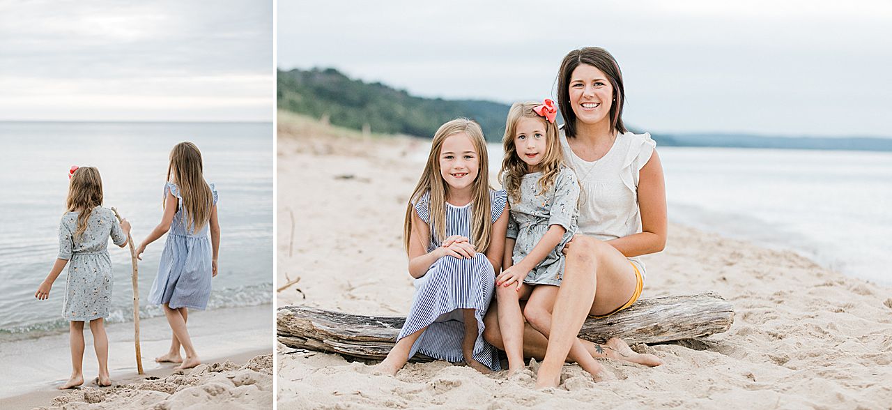 Two sisters exploring Lake Michigan with their mom