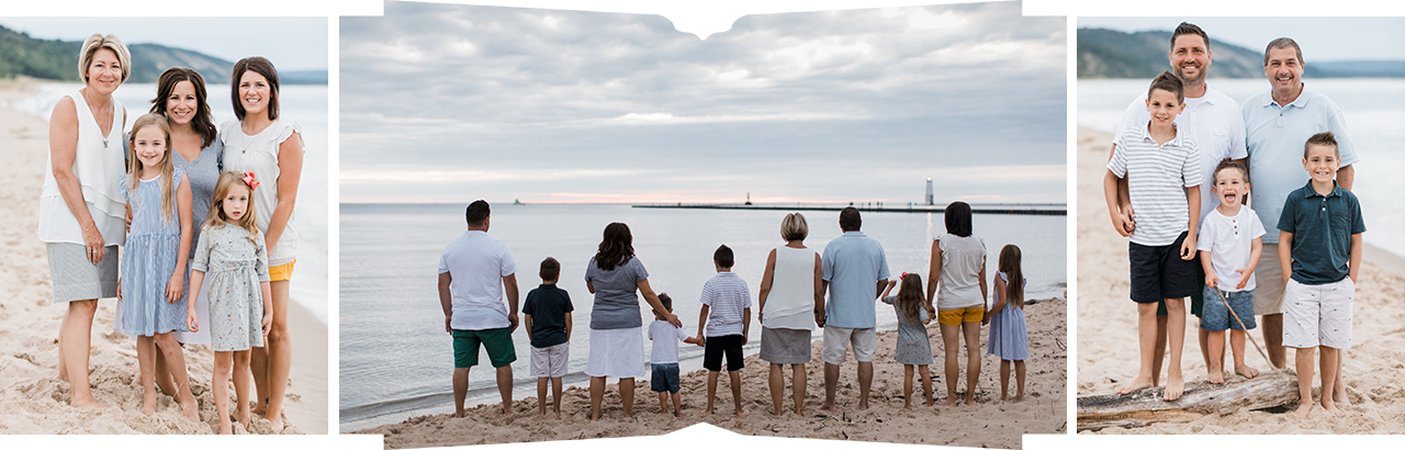 Large family watching the sunset in Frankfort, Michigan