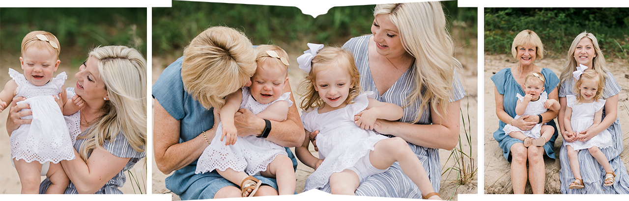 Mother and grandmother sitting with their daughters and granddaughters