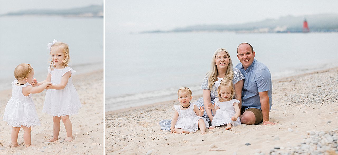Two girls dancing and hanging out with their parents in Charlevoix, Michigan