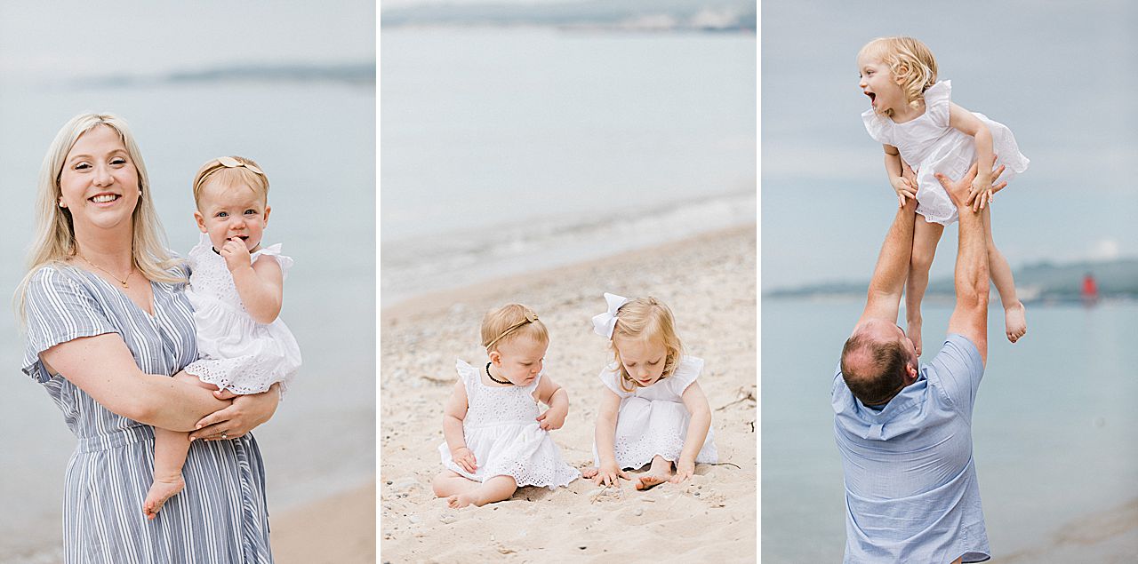 Mother holding her daughter and father lifting his daughter in the air