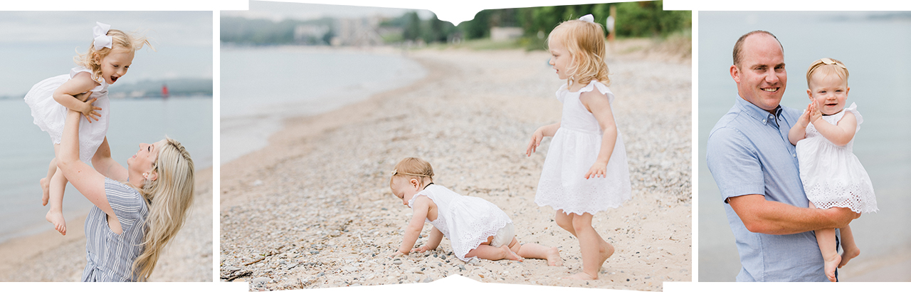 Young family playing on a beach in Northern Michigan