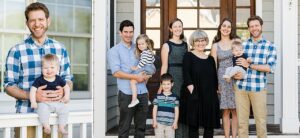 Family portraits on a porch in Northern Michigan