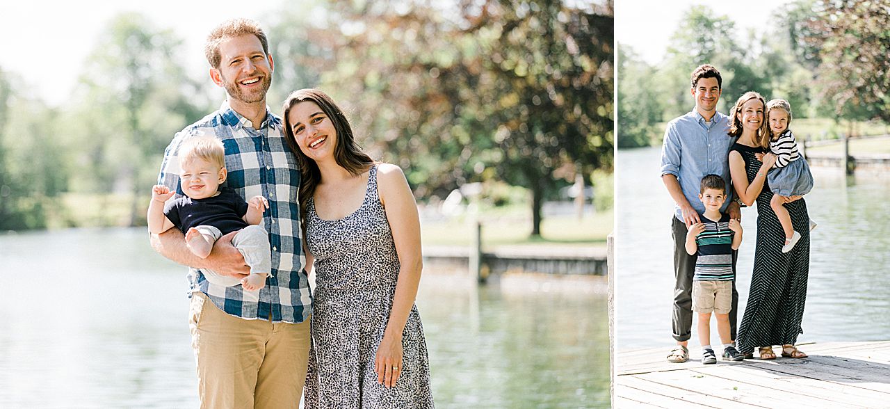 Collage of two young families by a lake in Northern Michigan