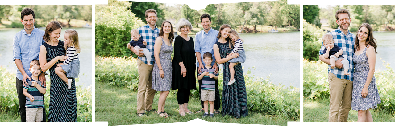 Collage of family photos in front of a lake in Northern Michigan