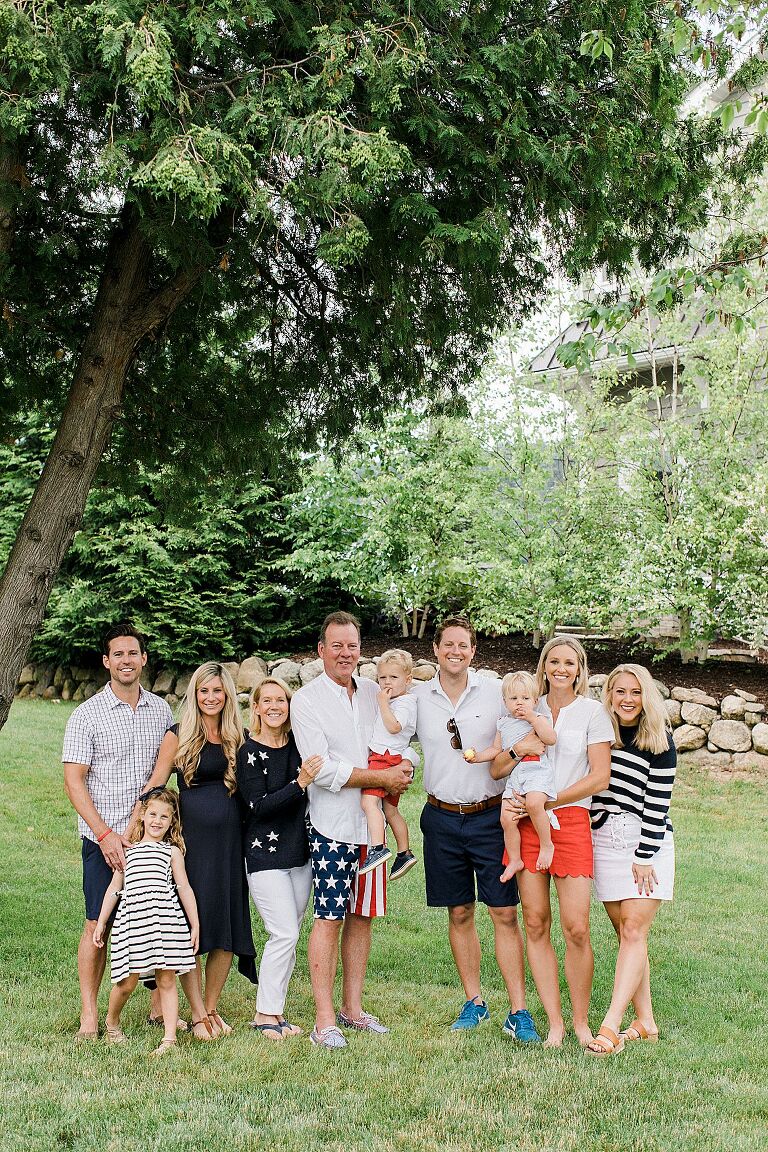 Grandparents, kids, and grandkids posing on the Old Mission Peninsula, Michigan