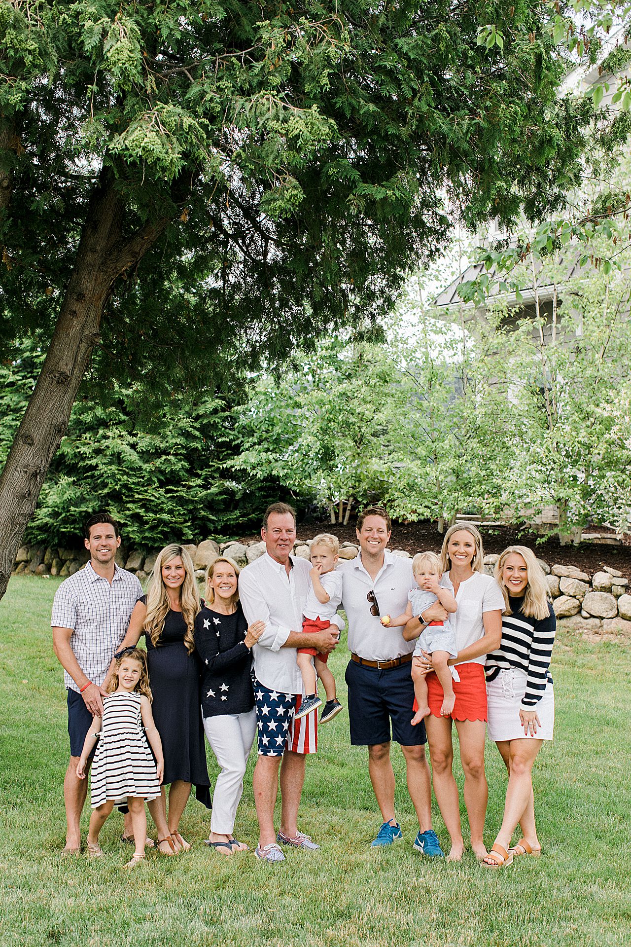 Grandparents, kids, and grandkids posing on the Old Mission Peninsula, Michigan