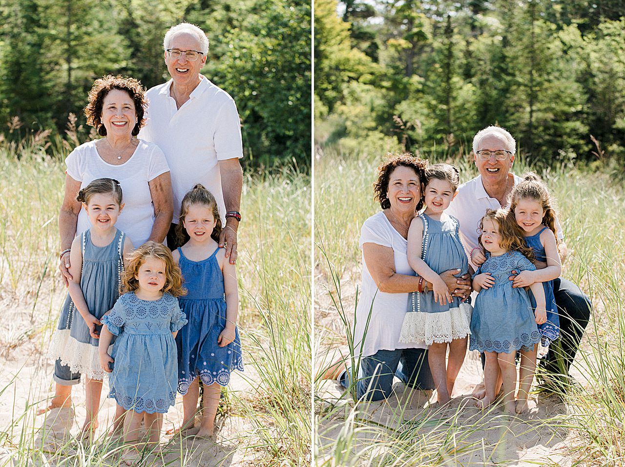 Grandparents smiling with their grandkids in Michigan