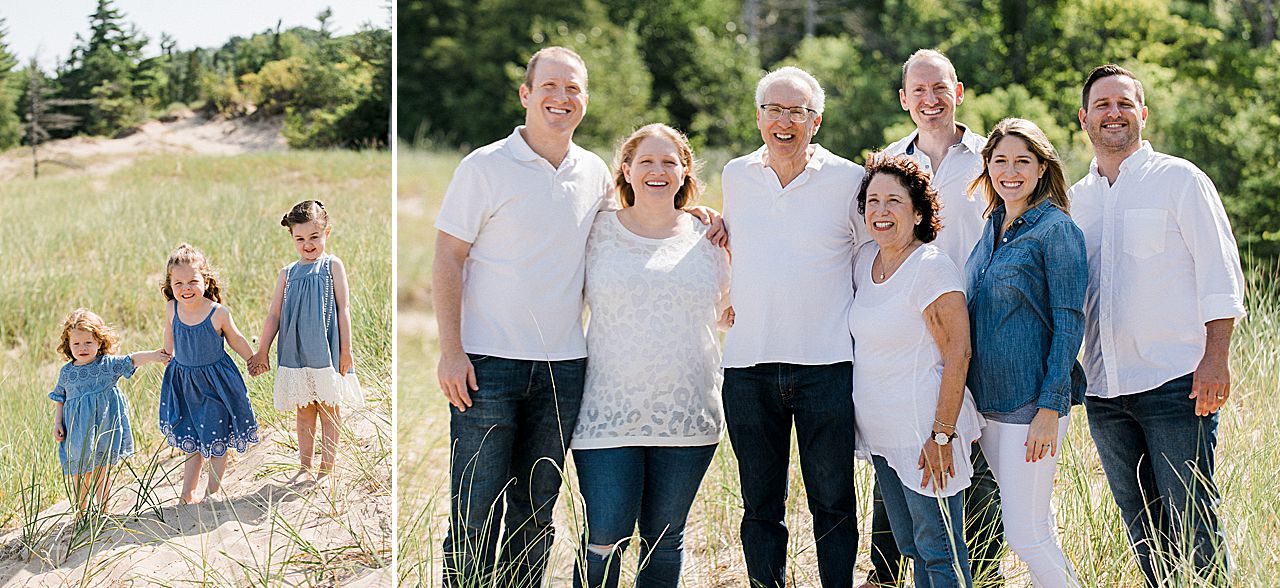 Adults with their kids on a beach in Petoskey, Michigan