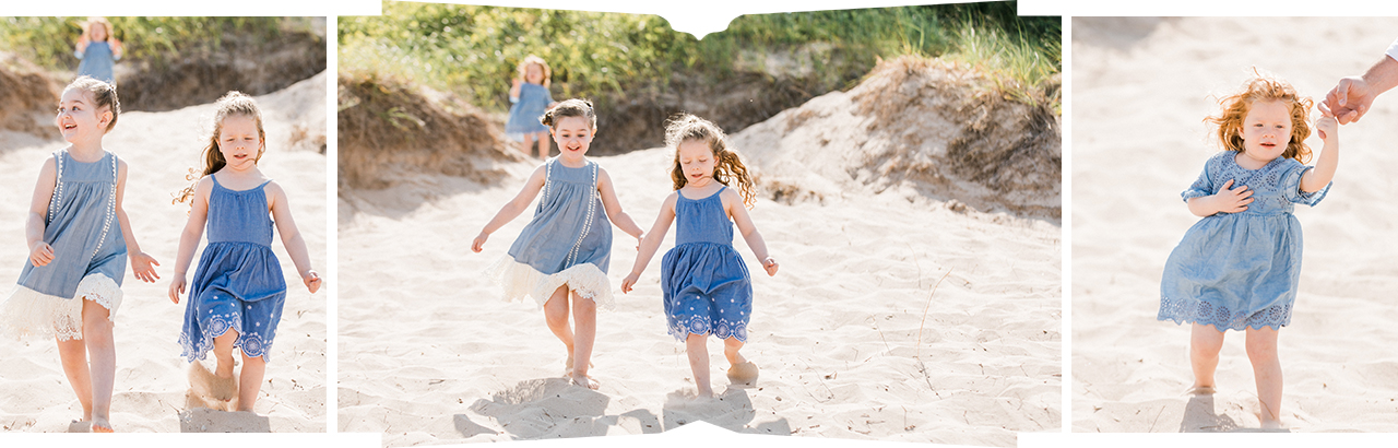 Young girls running on the beach in Petoskey, Michigan