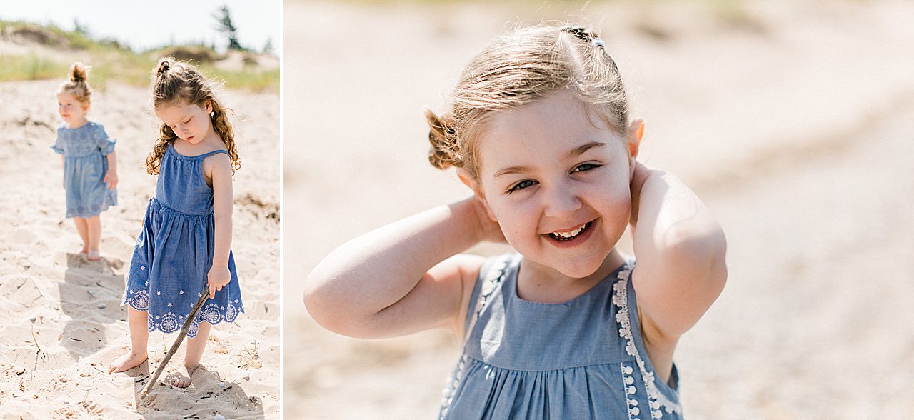 Young girls playing on a beach in Northern Michigan