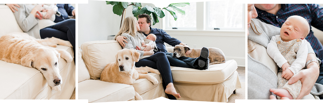 Family adjusting to their new baby in their living room