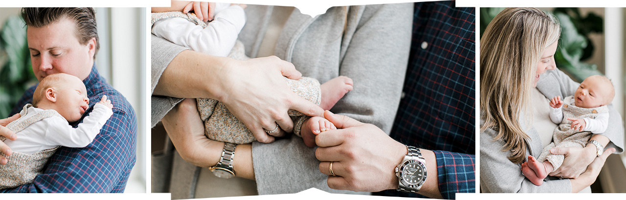 New parents holding and admiring their newborn baby