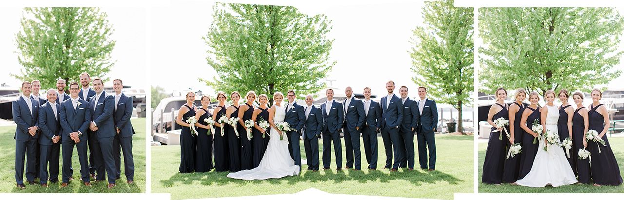 Wedding party portraits at The Harborage Marina in Northern Michigan