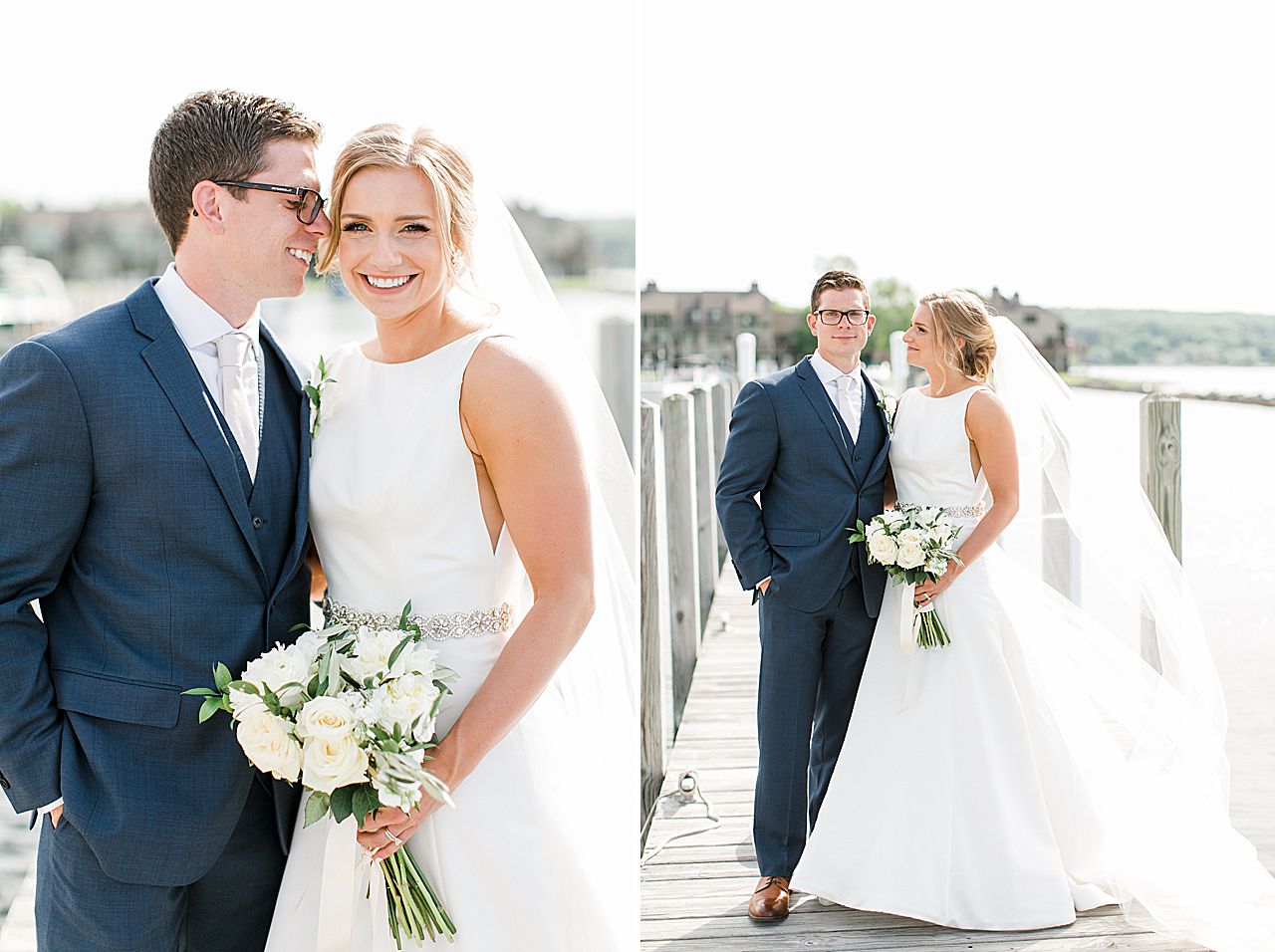 Bride and groom portraits on Lake Charlevoix in Boyne City, Michigan