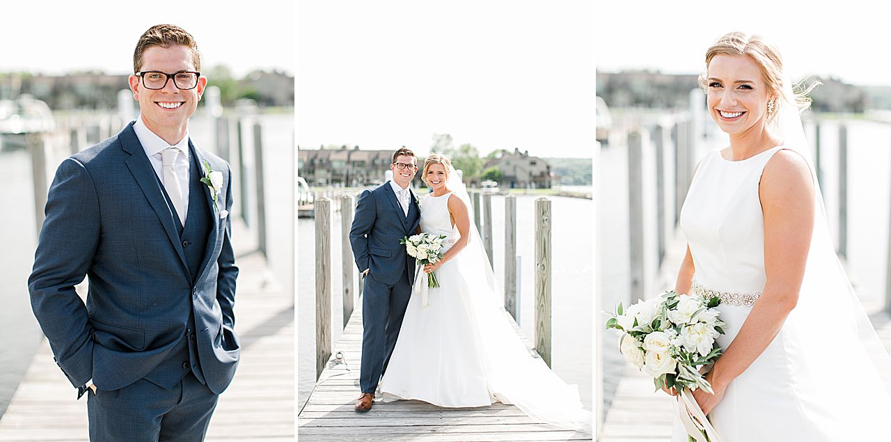 A classic portrait of a bride and groom smiling on their wedding day in Northern Michigan