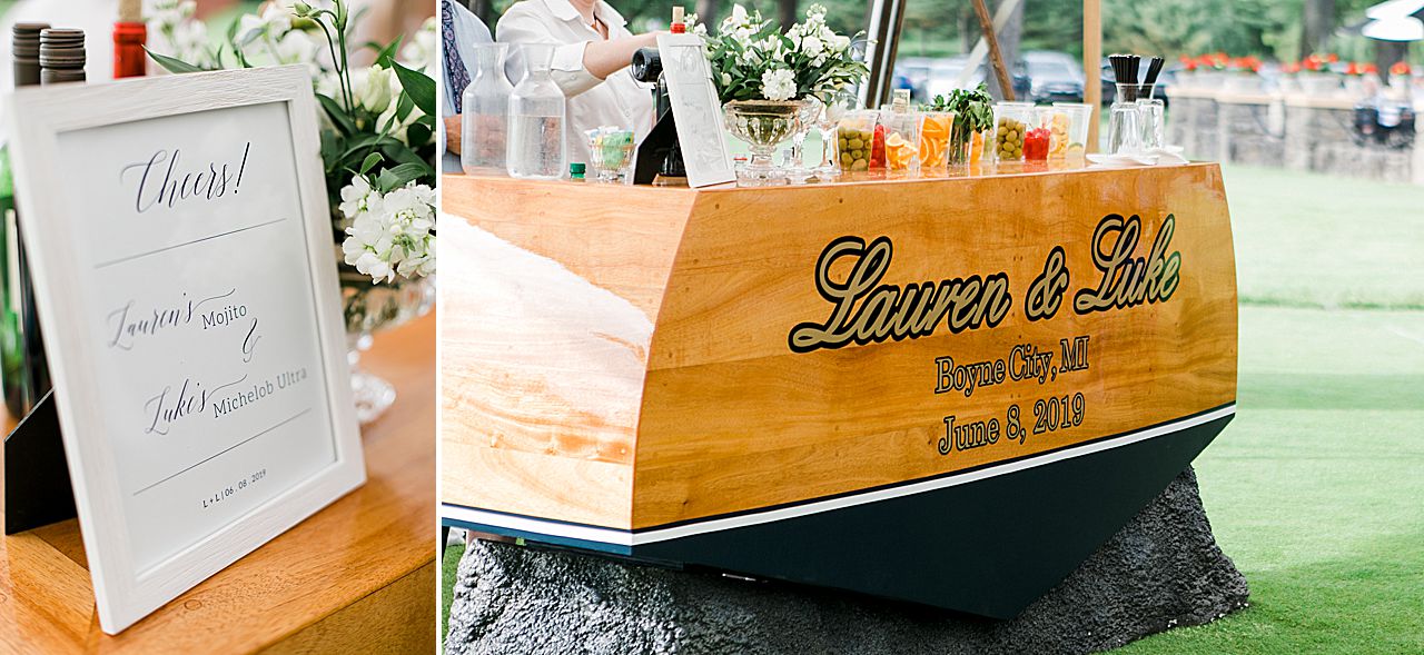 Custom bar with the bride and grooms names showing at the wedding reception