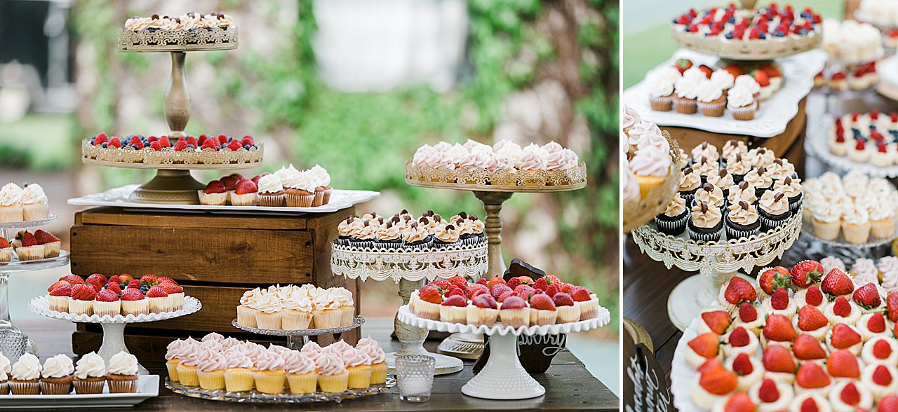 Deserts with mini cupcakes and cheesecake bites with strawberries and raspberries at Boyne Mountain Resort
