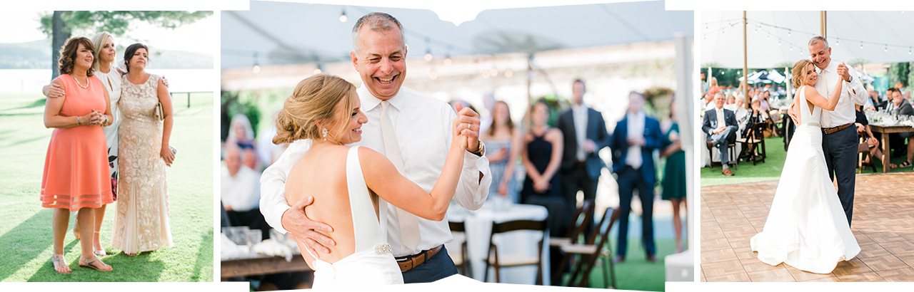 Bride and father of the bride dancing at a wedding reception on Deer Lake at Boyne Mountain Resort