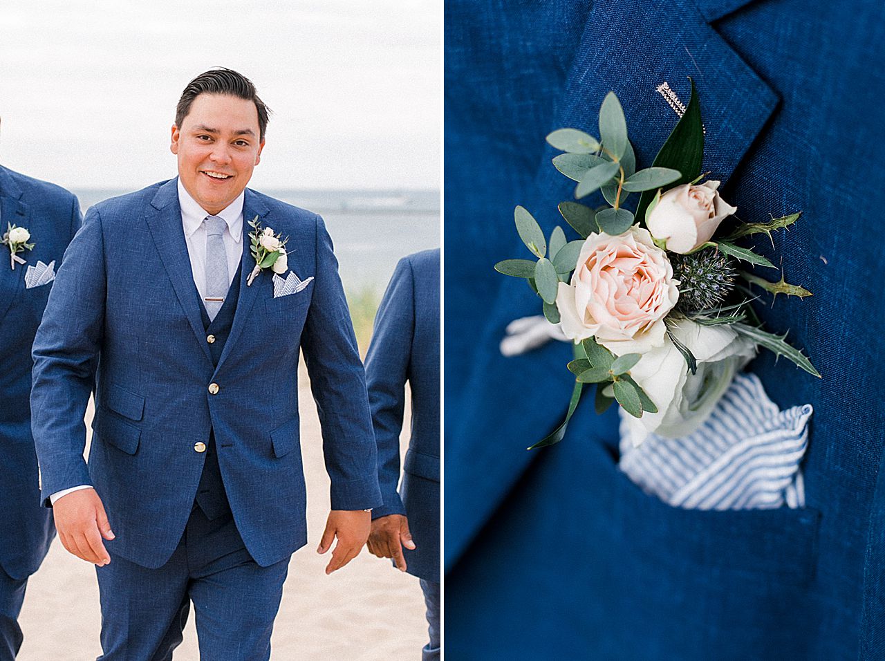 A groom on a beach in Frankfort, Michigan