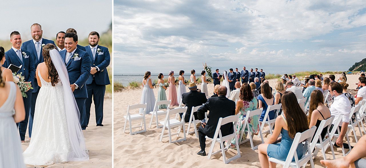 A wedding ceremony by Lake Michigan at Harbor Lights Resort in Frankfort, Michigan