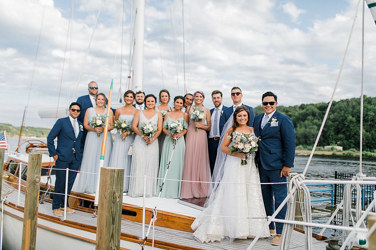 A wedding party on a sailing boat in Frankfort, Michigan
