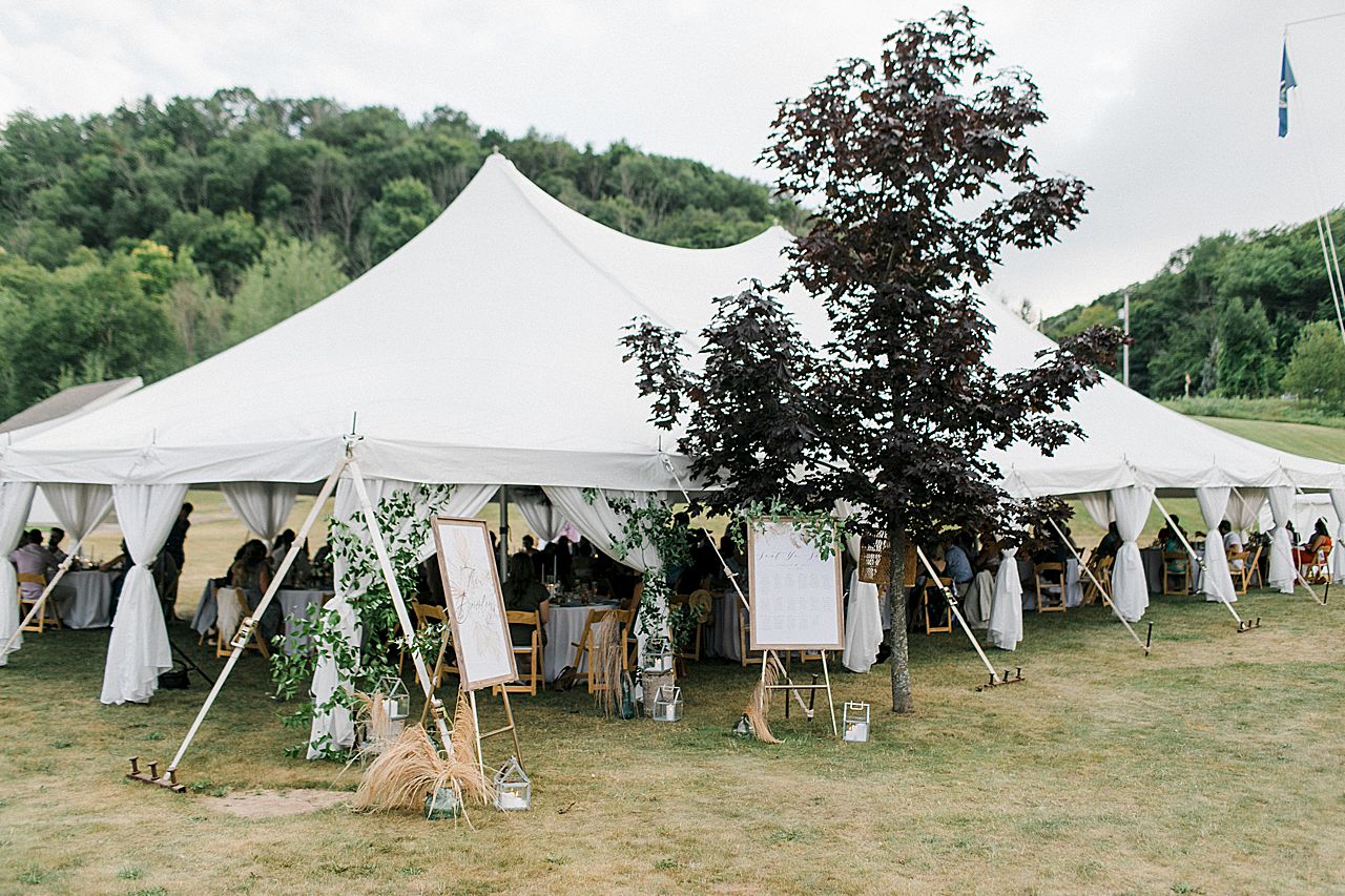 Wedding reception tent at the Elberta Life Saving Station in Elberta, Michigan