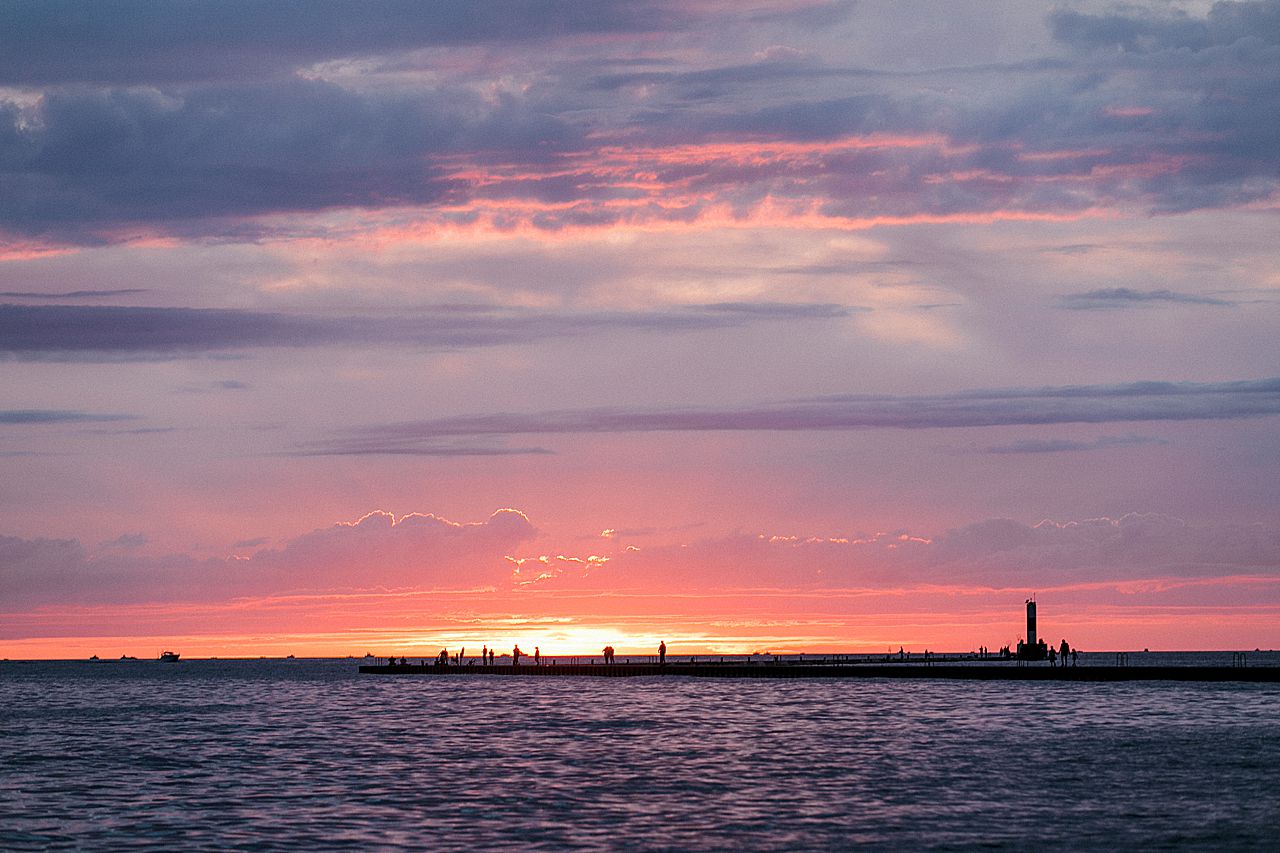 A pink and purple sunset in Elberta, Michigan