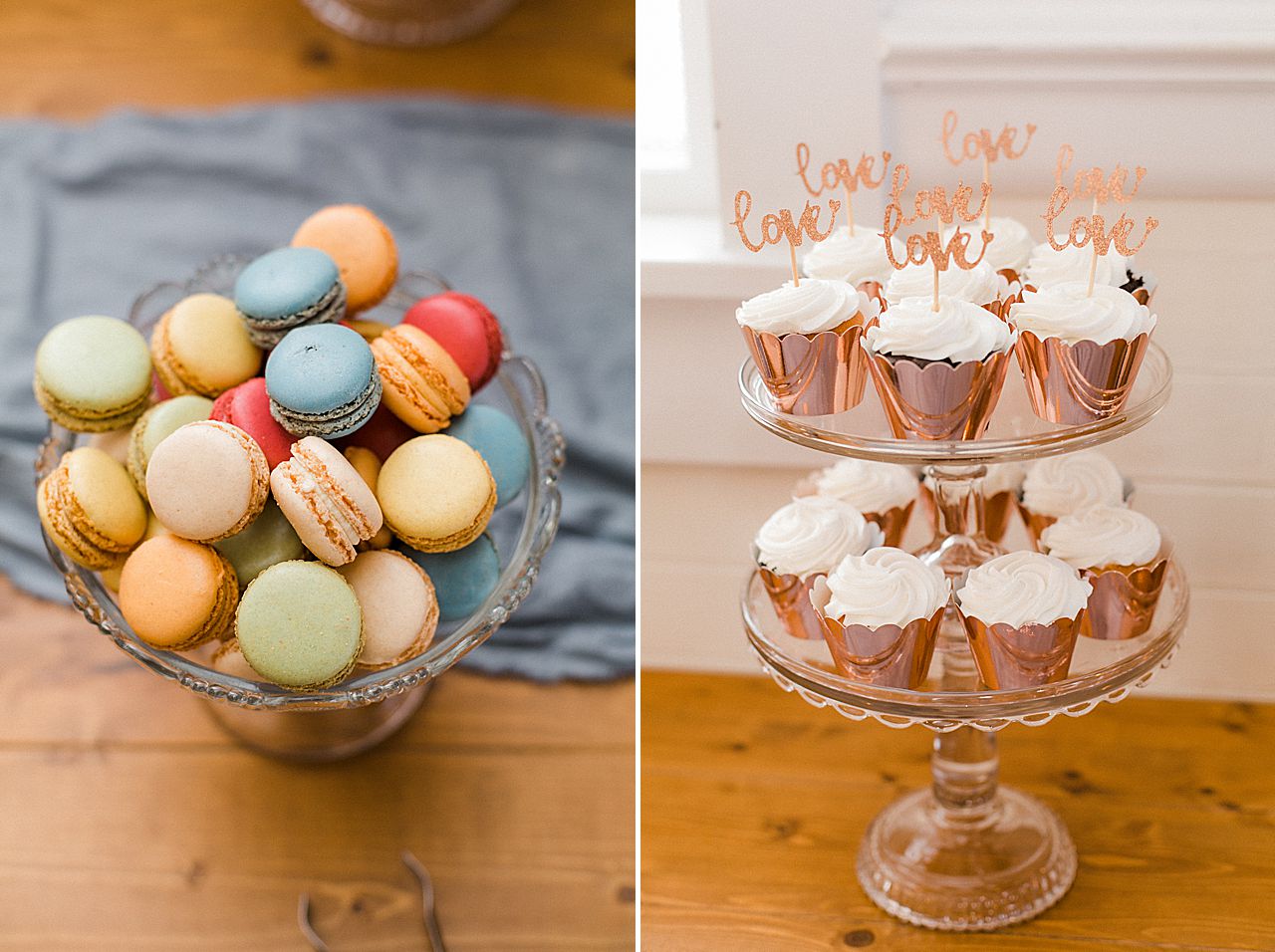 Macarons and cupcakes at a wedding reception in Elberta, Michigan