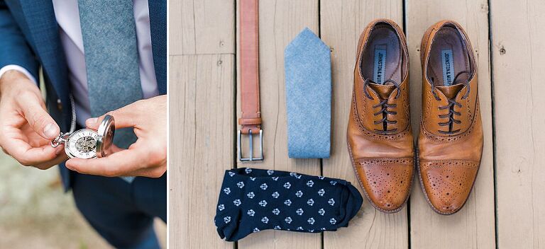 Grooms shoes, socks, tie, and belt