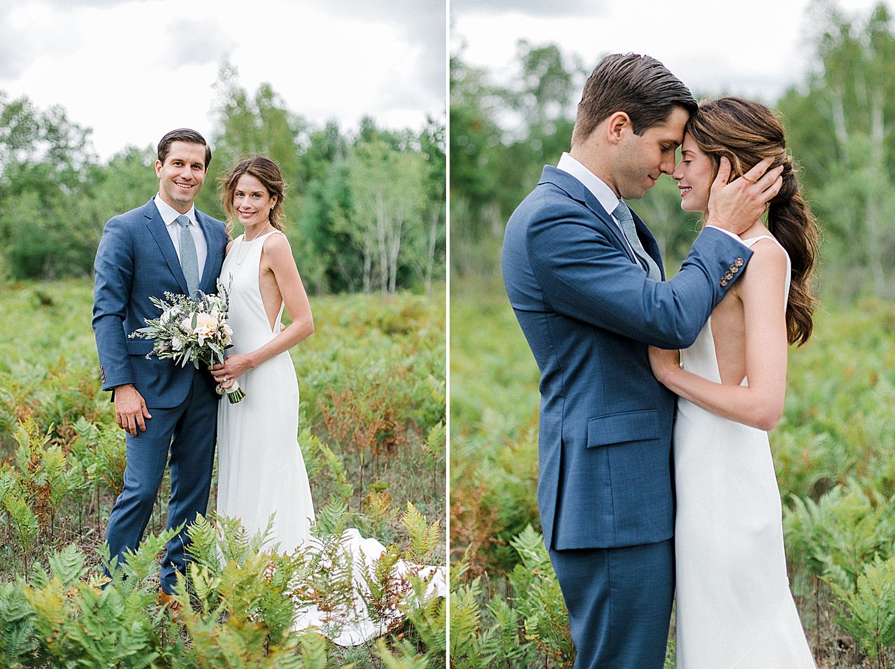 A bride and groom portraits at their first look at Houdek Dunes Natural Area in Leland, Michigan