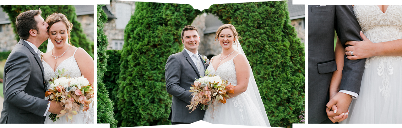 Bride and groom portrait in the butterfly garden at Castle Farms in Charlevoix, Michigan
