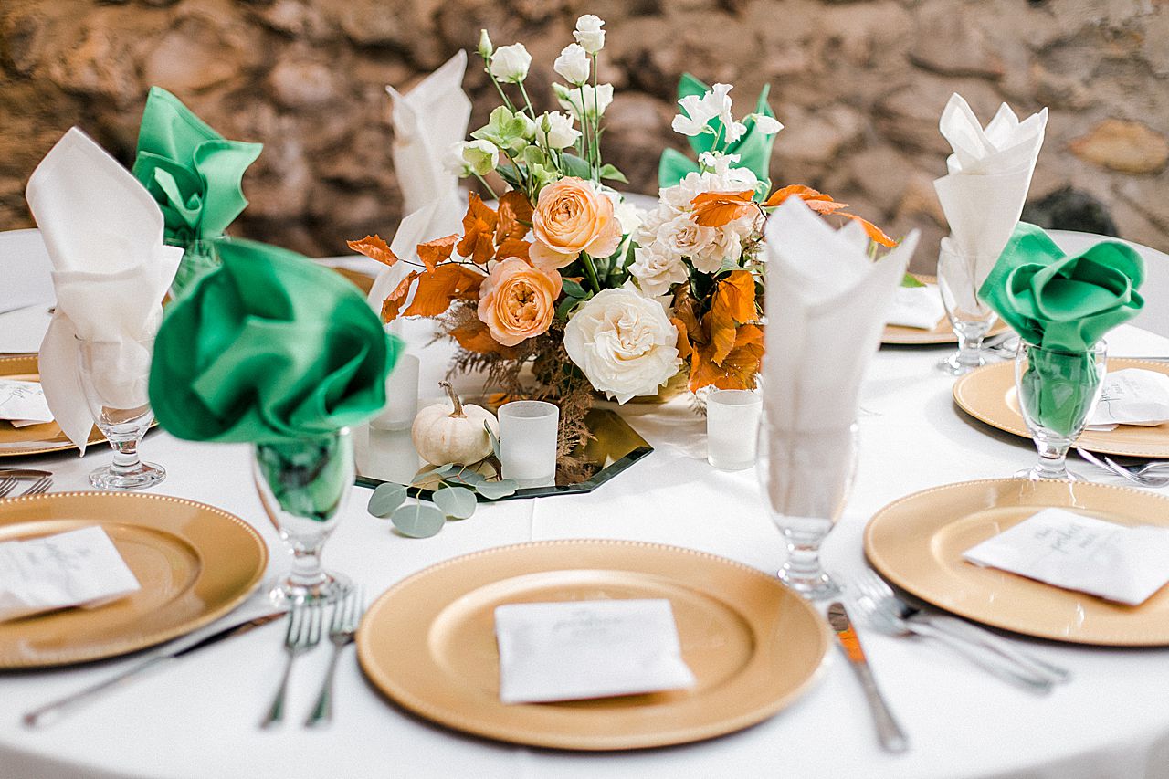 Reception table details at Castle Farms in Charlevoix, Michigan